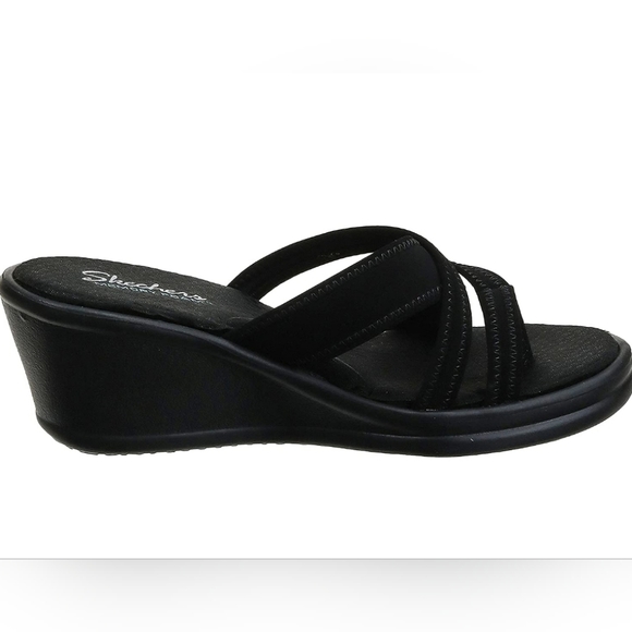 NEW Skechers Womens Rumblers Young At Heart Wedge Sandal Sz 10 Black - Picture 7 of 7